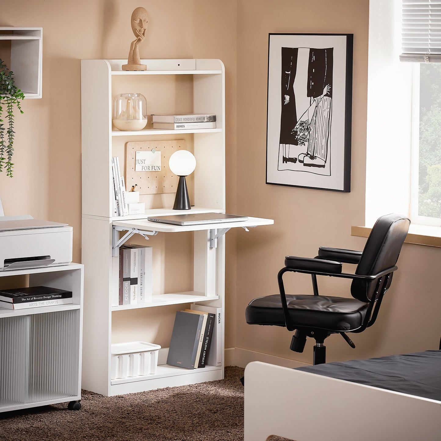 SoBuy FWT92-H-W Inklapbare Schrijftafel en Computertafel met 5 Planken - 64 x 145 x 58 cm - Wit