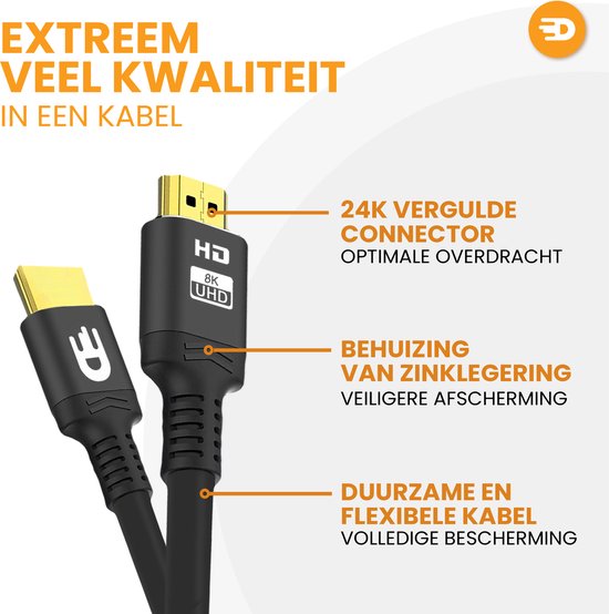 Drivv. Premium HDMI Kabel 2.1 - Ultra HD 8K - HDMI naar HDMI - Geschikt voor Xbox Series X & PS5 - 1 meter - Zwart