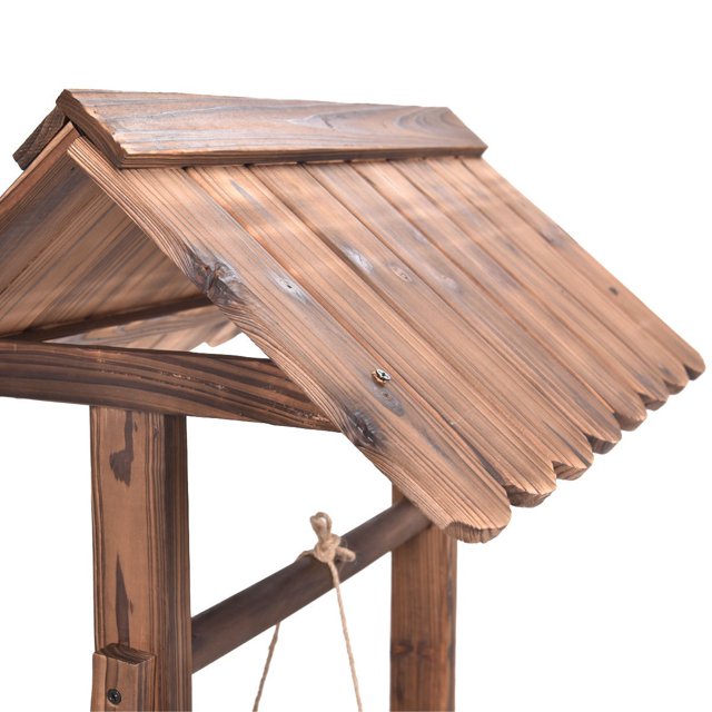 Coast Tuinfontein met Houten Put, Emmer en Bloempot met Dak – Rustiek Design – 43 x 39 x 72 cm – Bruin