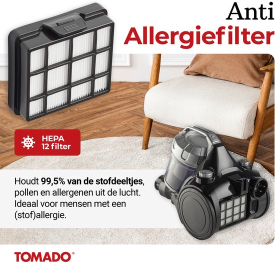 Tomado TVC2001B - Stofzuiger zonder stofzak - 2 liter - Zakloos - HEPA 12 filter - Lichtgewicht - Zwart