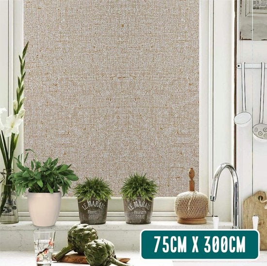 Homewell Raamfolie HR++ 70x300 - Isolerend & Zonwerend - Anti inkijk - Statisch - Linnenlook Koffie