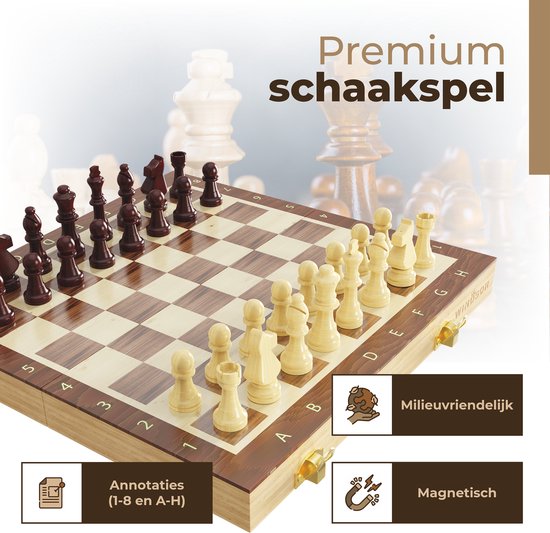 Windsor Schaakbord - met Schaakstukken - 40 cm - Annotaties - Schaakset - Magnetisch Schaakspel - Chess Set - Hout