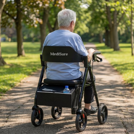 Medisure Rollator - Rollators - Rollator Lichtgewicht en Opvouwbaar - Draagkracht 150 KG - In Hoogte Verstelbaar - Met Tas - Zwart