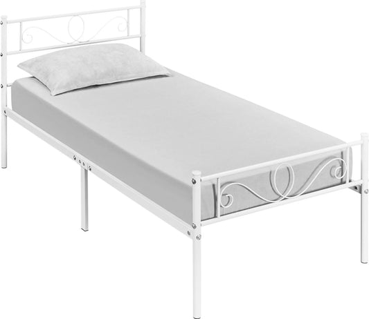 Yaheetech Metalen eenpersoonsbed met lattenbodem - 196,5 x 96,5 x 88,5 cm - Wit