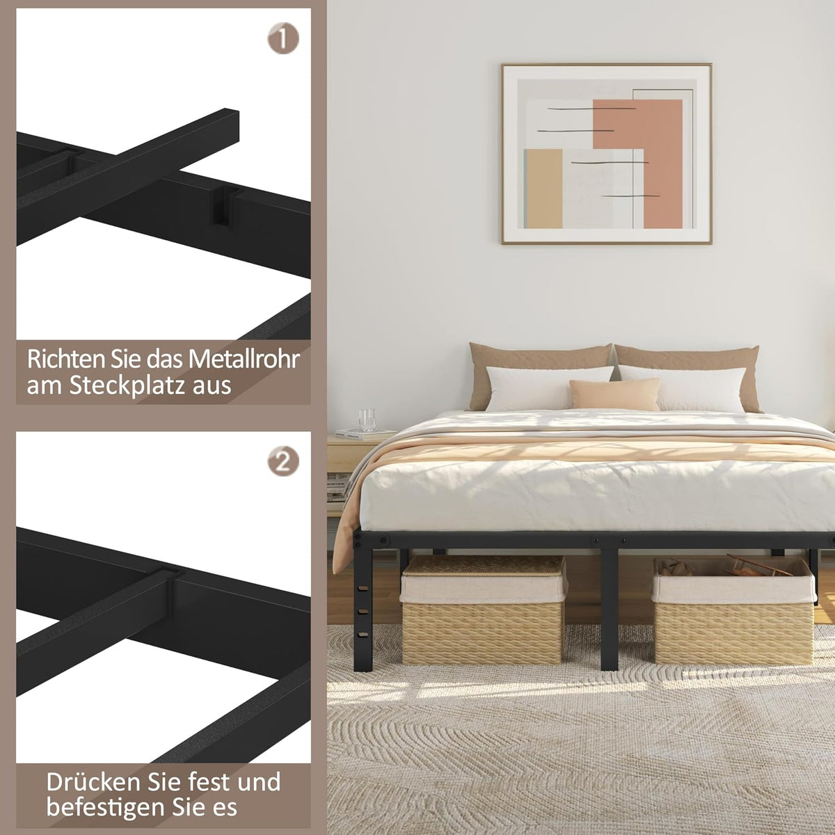 Yaheetech bedframe van metaal - Inclusief lattenbodem - 160 x 200 cm - Zwart