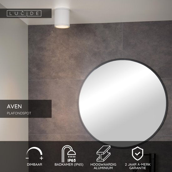 Lucide AVEN - Plafondspot (Plafondlamp) Badkamer - Ø 9 cm - 1xGU10 - IP65 - Wit
