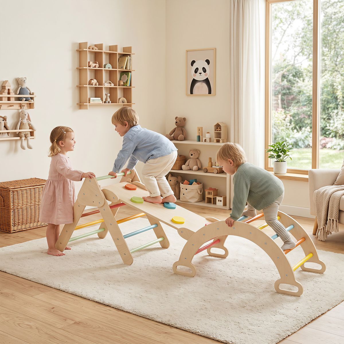 Coast Montessori klimset van hout - 3-in-1 speelset met klimdriehoek, klimboog en helling - kleurrijk