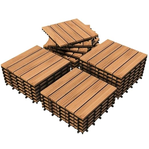 Yaheetech Terrastegels Kliksysteem Set van 27 - Naturel Hout - 30 x 30 cm