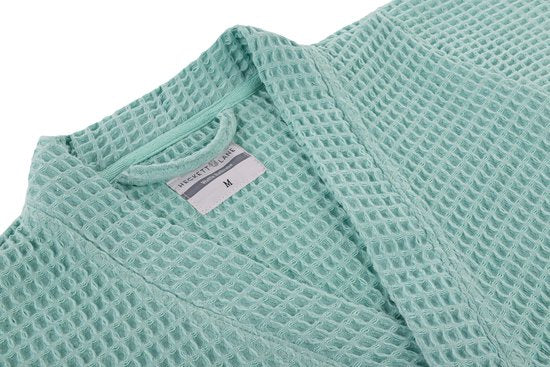 Heckettlane Badjas Wafel - Kamerjas voor Dames en Heren - L - Ochtendjas van Katoen - Geschikt voor de Sauna - Groen