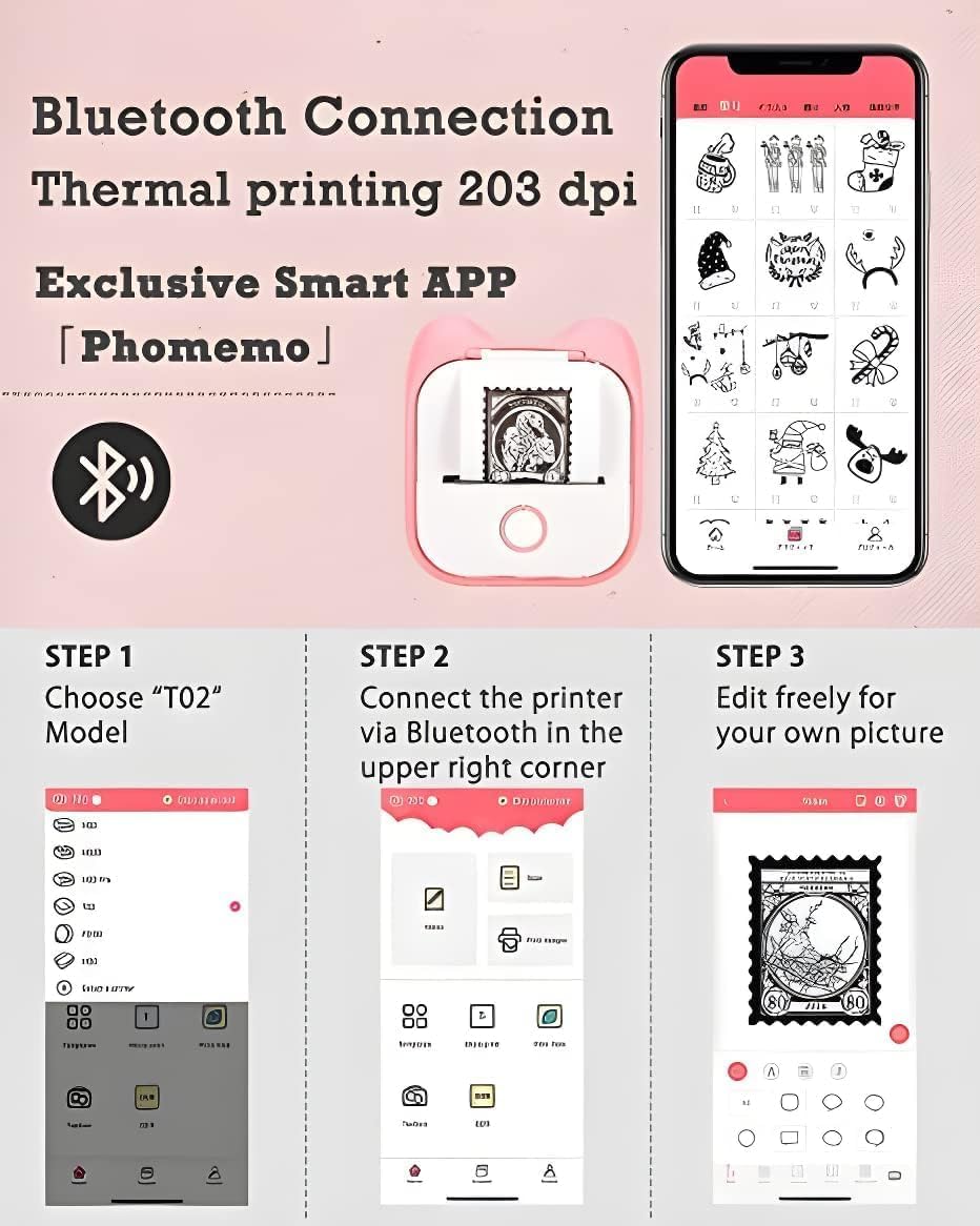 Gienslru Mini Pocket Printer - Draagbare Bluetooth Thermische Fotoprinter - Inktloos - 3,8 x 8,6 x 8,9 cm - Groen