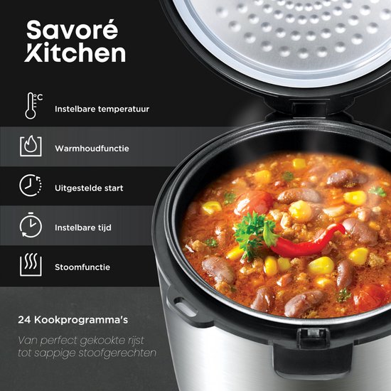 Savoré Kitchen MultiTaste Multicooker 5L met 24 kookfuncties - Multicookers - Rijstkoker - Stoomkoker - Touch Bediening