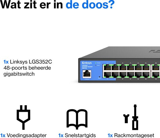 Linksys LGS352C - Netwerkswitch - Beheerd - 48 Poorten - 10G SFP+ Poorten - Zwart