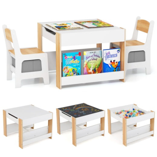 Coast Tafel en Stoelen Set - Wit/Grijs/Natuur - 24x24x19 cm
