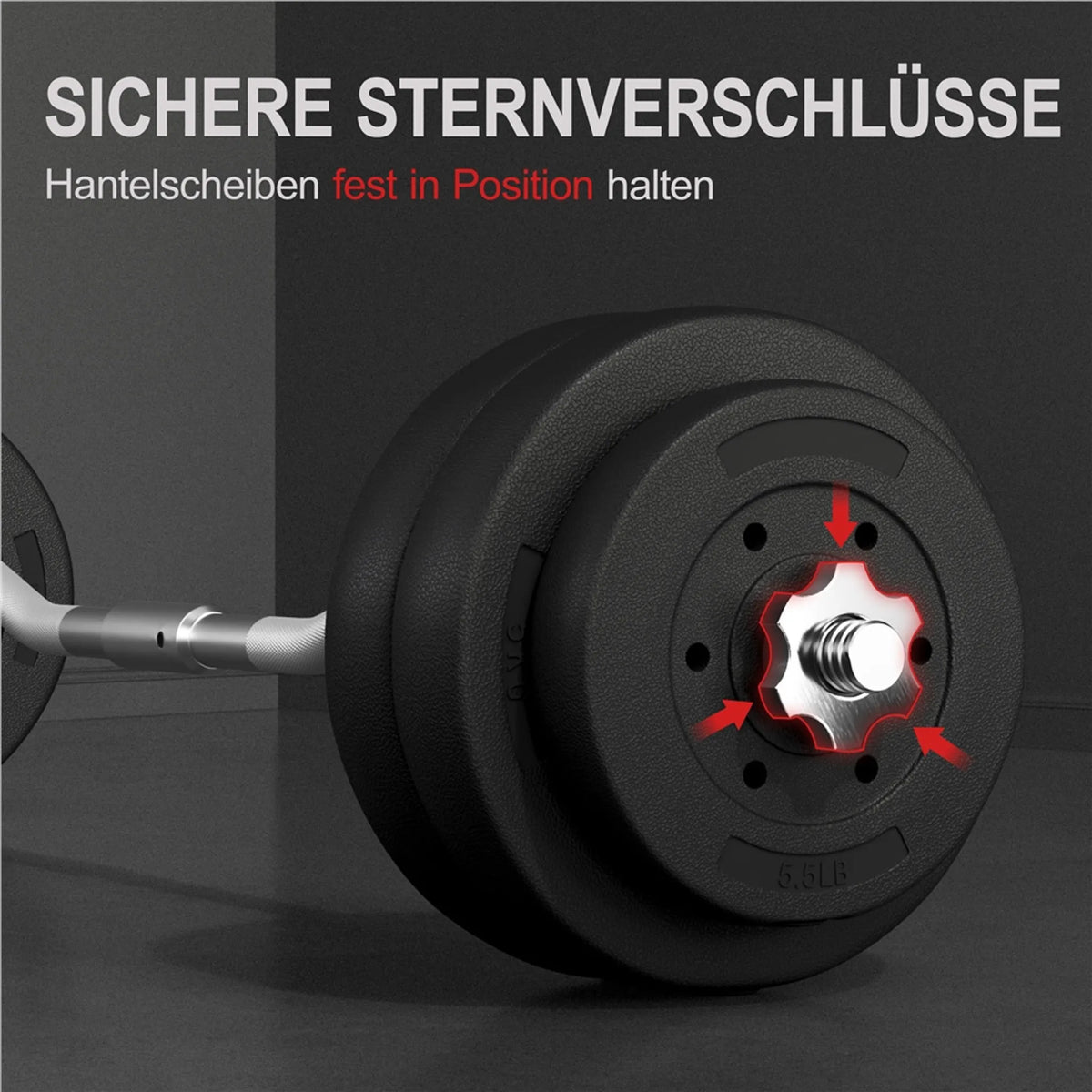 Yaheetech EZ-curl Halterset 30 kg – Voorzien Van Verchroomde Curlstang En 6 Beton-gewichtsschijven En Stersluitingen – Voor Krachttraining En Spieropbouw – Zwart Metaal Kunststof En Beton – 120 x 26 x 26 cm