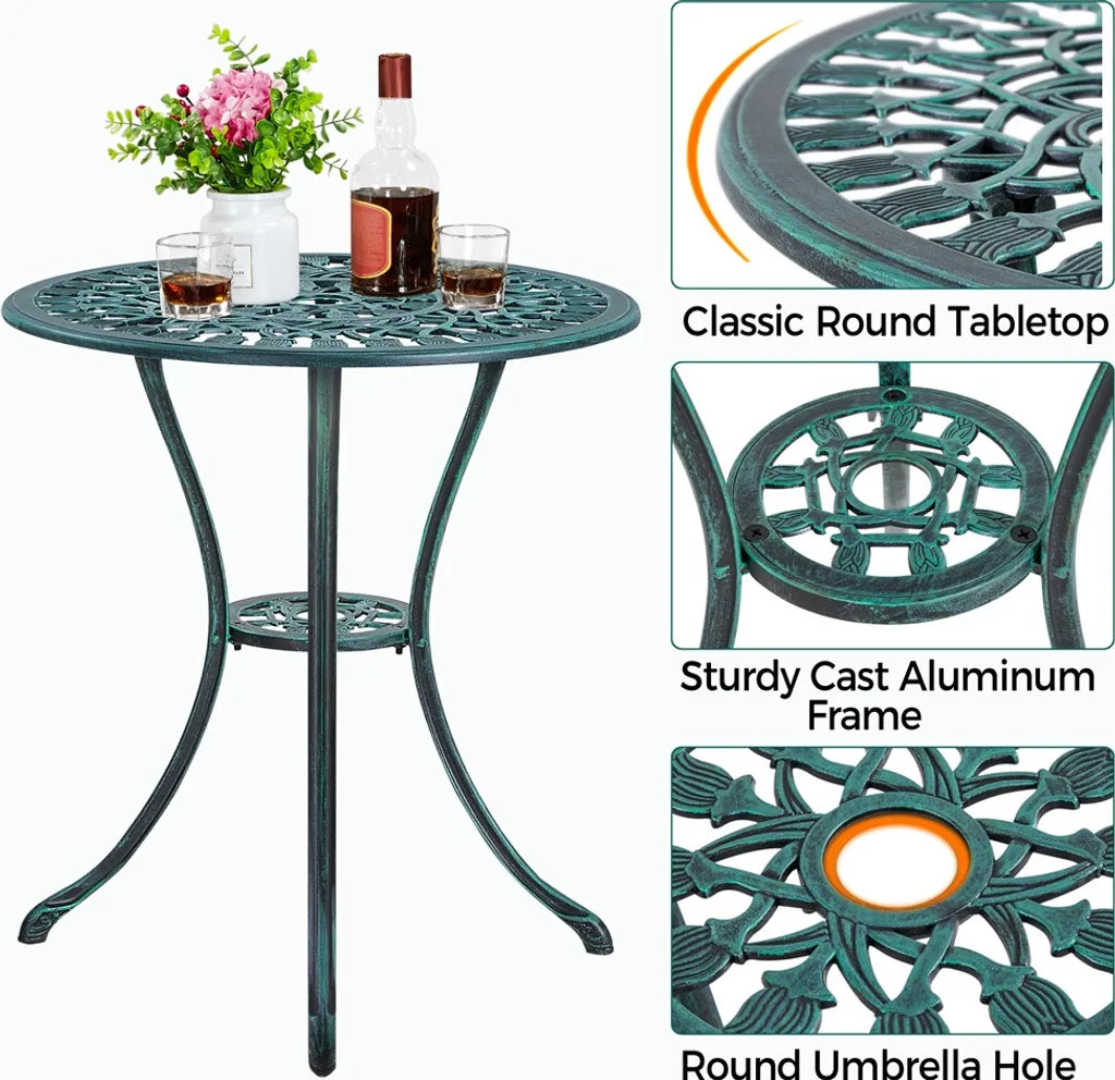 Yaheetech 3-delige Bistroset Tuin - Groen - Aluminium Tuinset met 2 Stoelen en Tafel met Parasolgat