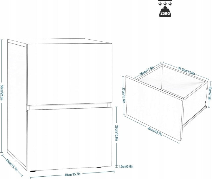 Eugad Nachtkastje met Lades - Wit - 40 x 40 x 58 cm - 2 stuks