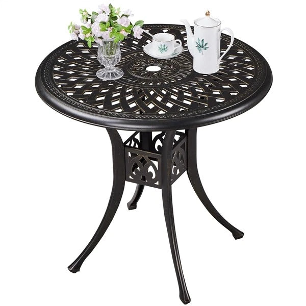 Yaheetech Ronde Tuintafel Ø78 x 75 cm - Brons - Metalen Balkontafel met Parasolgat