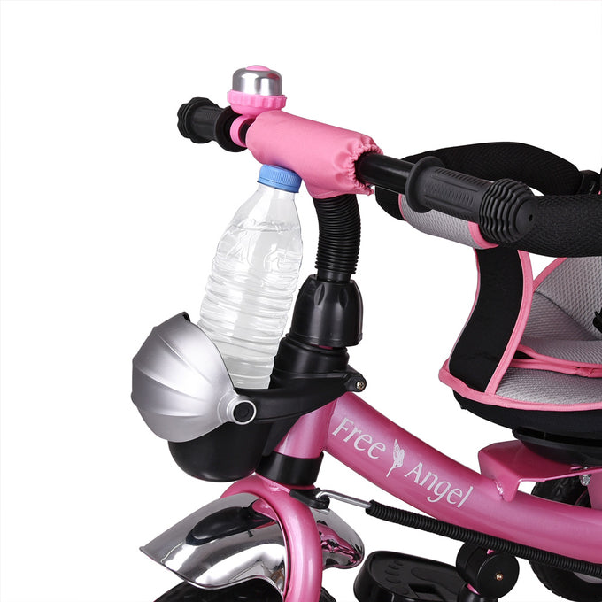 Kinderfiets/driewieler - Roze - Duwstang - klapdak - opklapbare voetsteun - incl. mandje