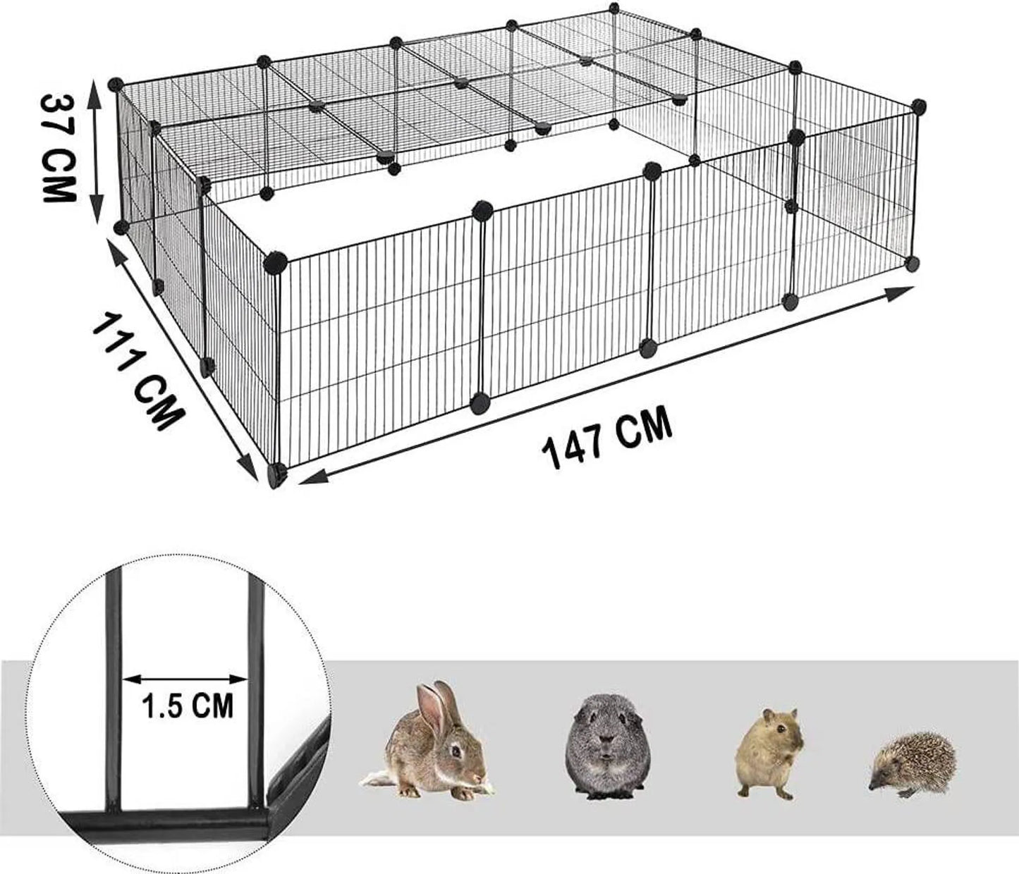 EUGAD Buitenren voor Puppy's - doe-het-zelf bouwpakket - zwart - 147 x 111 x 37 cm