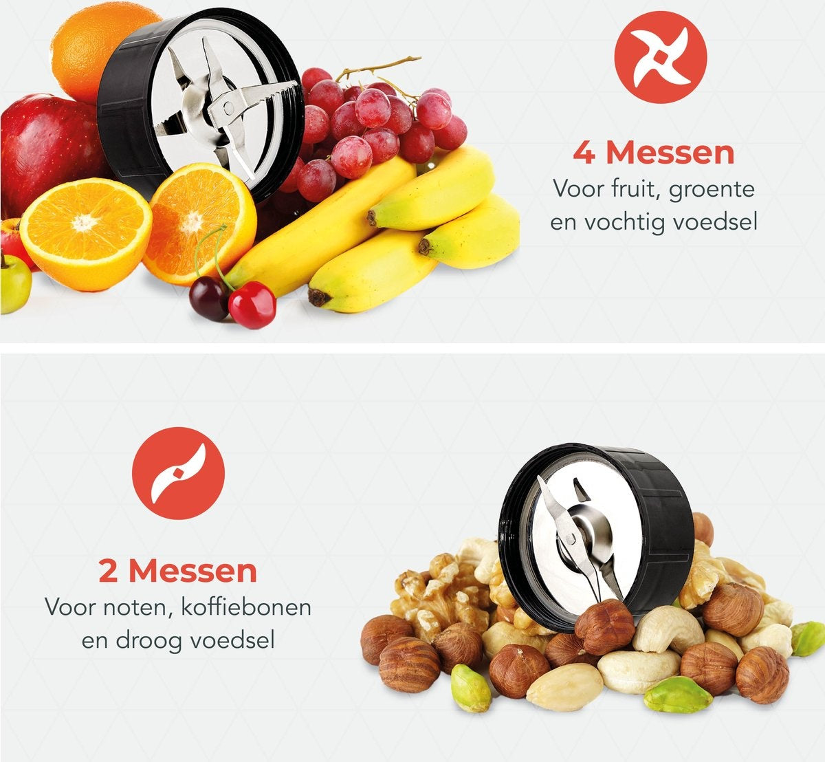 KitchenBrothers Smoothie Blender - 2-in-1 Mini Blender - 4 Bekers - Zilver