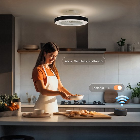 Plafondventilator met Verlichting - Plafondlamp Ventilator - Plafonniere - LED RGBW - Tuya Wifi Smart - Afstandsbediening - ⌀ 50cm - Zwart