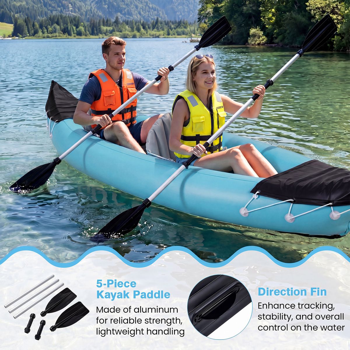 Coast Opblaasbaar Kajakset voor 2 Personen - Met Peddels en Voetpomp - Blauw - 321 x 92 x 45 cm