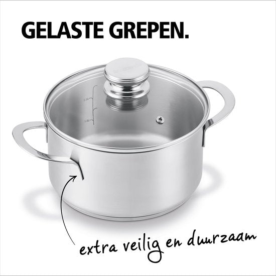 BRABANTIA ENJOYMENT Kookpot/kookpan - Ø 24 cm - RVS - Glazen deksel - PFAS-vrij - Geschikt voor inductie