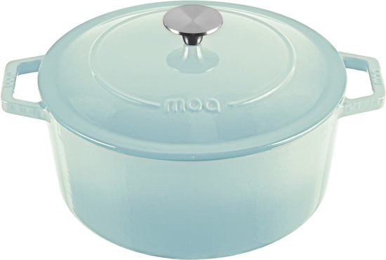 MOA Gietijzeren Braadpan - 5,7L - Voor Alle Warmtebronnen incl. Inductie - Met Deksel - Ø 26cm - Anti-Aanbaklaag - Lichtblauw