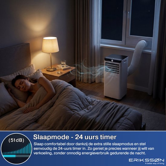 Erikssøn Mobiele Airco - 10.000 BTU - Incl. Raamafdichtingskit - Tot 30m² - 4-in-1 - Airconditioning - Ventilator - Ontvochtiger - Wit