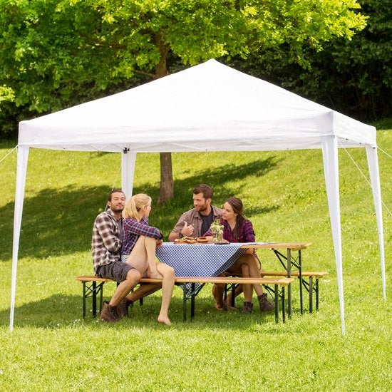 tectake® - Tuinpaviljoen Linosa opvouwbaar - Waterafstotend - Incl. draagtas, scheerlijnen en haringen - 3x3m - wit