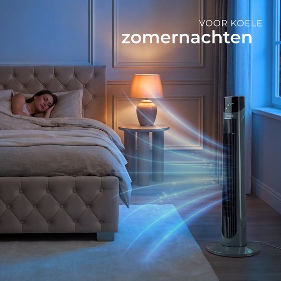tectake® Torenventilator Arktis - Grote Staande Ventilator met Afstandsbediening - 3 Standen - Timer - 90° Zwenkfunctie - Oscilerend - Waaier - Kolomventilator - Antraciet
