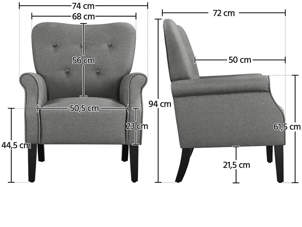 Relaxfauteuil 611622 - 74 x 72 x 94 cm - Donkergrijs - Houten Poten