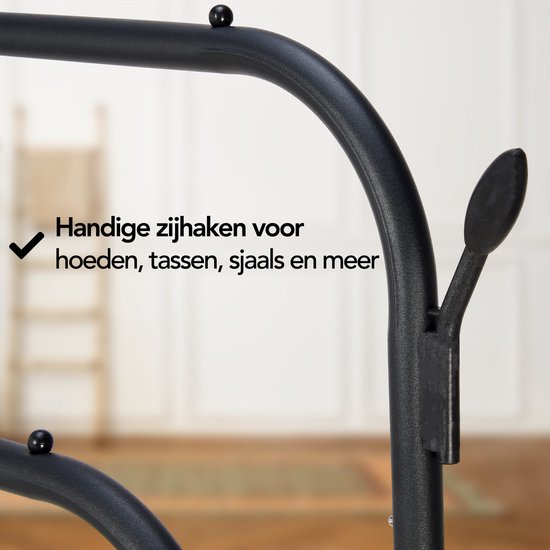 Brixy Kledingrek - Kledingrek Dubbel - Garderoberek Op Wieltjes - Kledingrek Met Schoenenrek - 98 x 34 x 159 cm - Zwart
