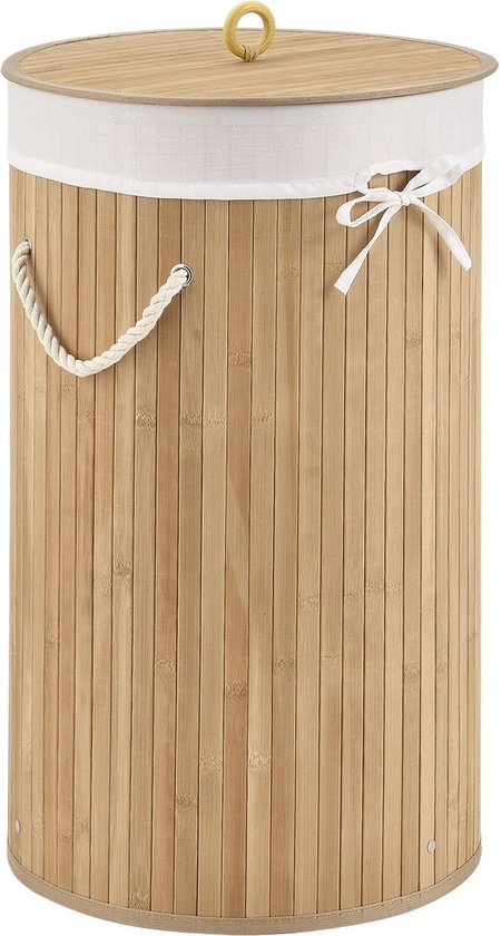 Bamboe Wasmand Curly - 55 Liter - Natuurkleur - Incl. Waszak & Deksel