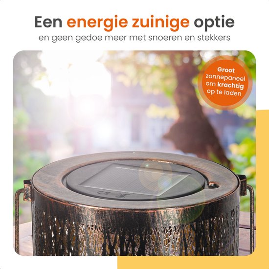 Goliving Solar Tafellamp Oasis – Buitenlamp – 2 Stuks – Buiten Lantaarn – Tuinverlichting op Zonne-energie – LED Buitenverlichting – Hanglamp – 20 cm – Metaal – Brons