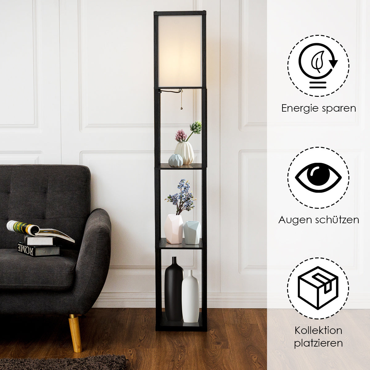 Coast 3-niveau leglamp plank moderne vloerlamp vloerlamp 26 x 26 x 160 cm zwart