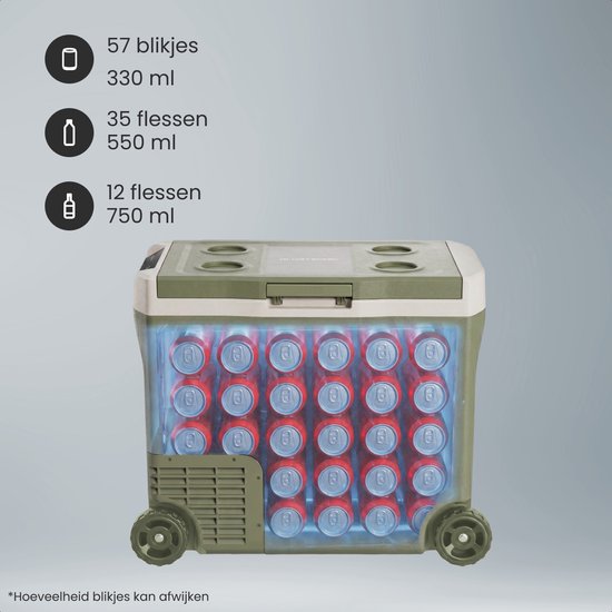 Auronic Elektrische Koelbox - Compressor - 40L - 12V en 240 volt - Camping Koelkast - Frigobox Auto - Met Wielen en Hendel - Groen