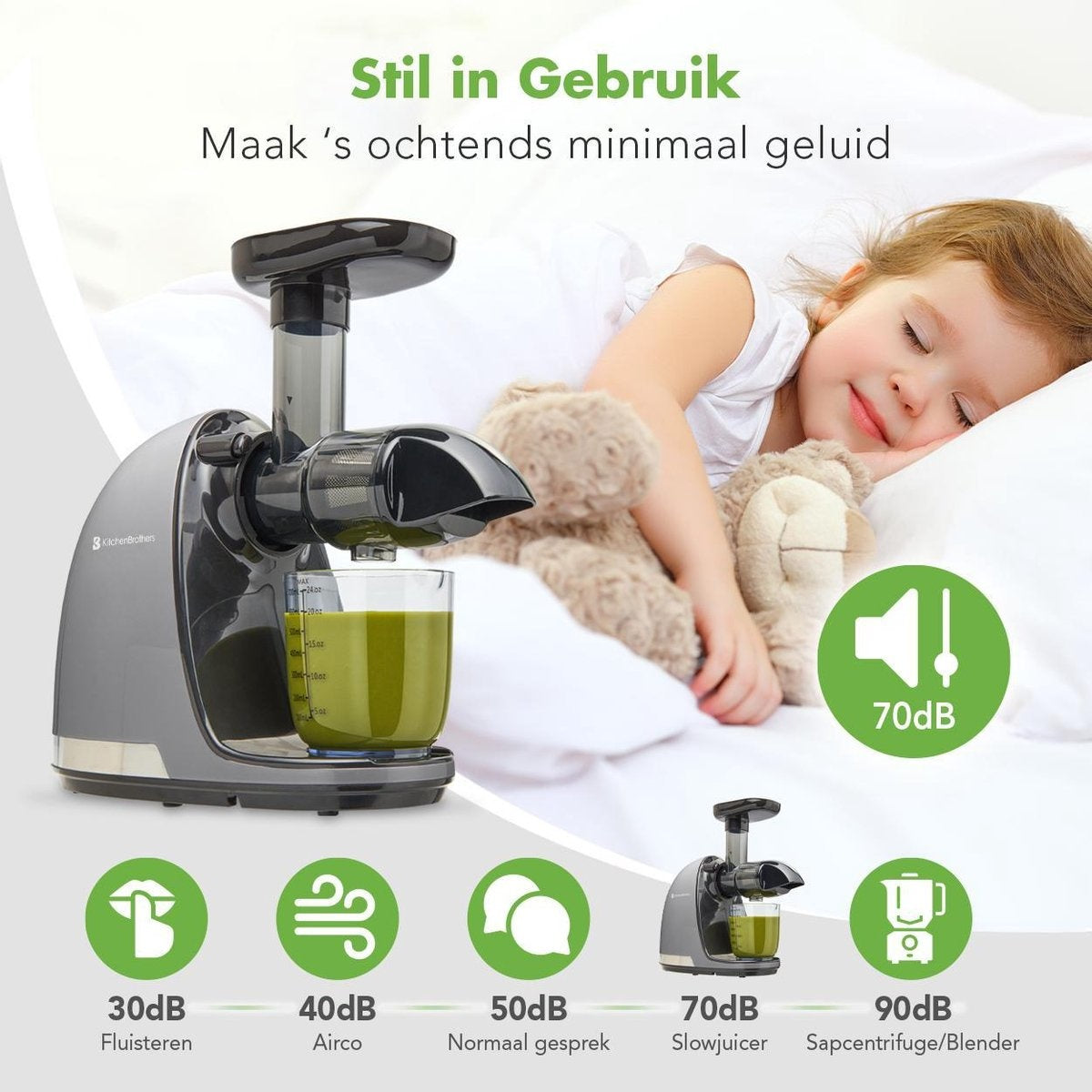 KitchenBrothers Slowjuicer - Juicer - Groenten en Fruitpers - 700ml Sapbeker - 1400ml Pulpcontainer - Grijs