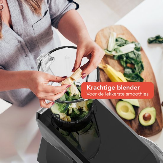 KitchenBrothers Keukenrobot - 6-in-1 Keukenrobot - 1500W - Met Gehaktmolen, Blender en 15 Accessoires - 6,2L RVS Kom - Zwart