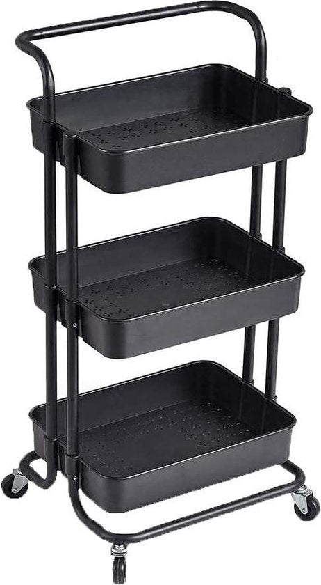 O'DADDY® Keukentrolley met Wieltjes - 3-Laags - 86 x 43 x 36 cm - Zwart