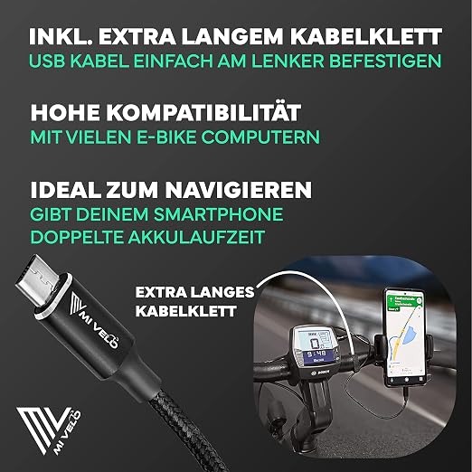 Mivelo e-bike-oplaadkabel voor Bosch Intuvia, Kiox en Nyon oud - Micro-USB naar USB-C