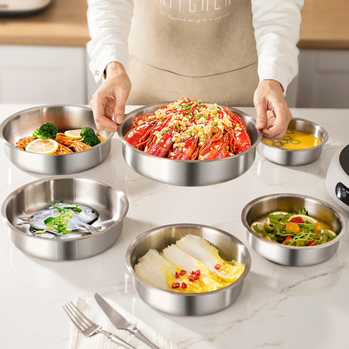 Maxcook Diep Bord RVS 304 - Zilver - 24 cm - Onbreekbaar, Oven & Inductie Geschikt