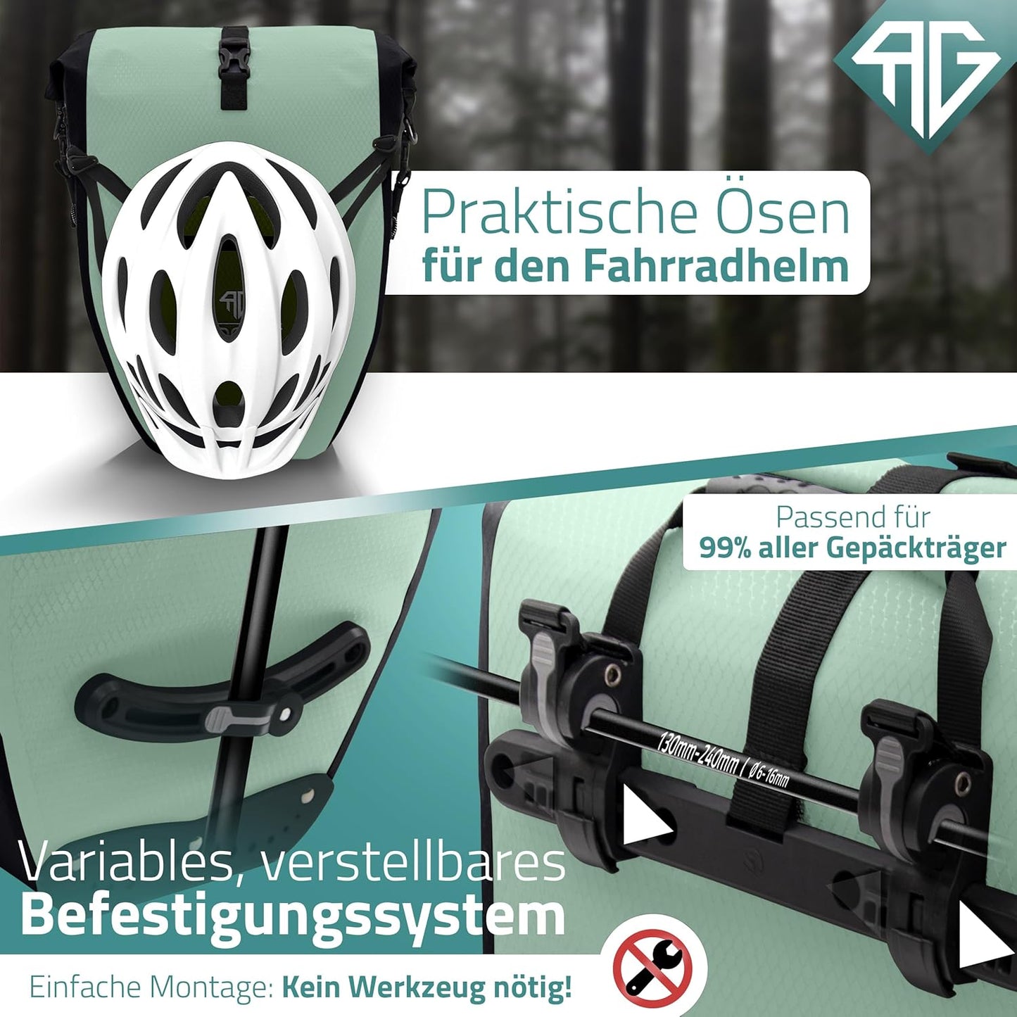 RADGEIST fietstas voor bagagedrager set - 2X tas voor fietsbagagedrager - bagagedraagtas waterdicht & schoudertas - fietstas met reflectoren