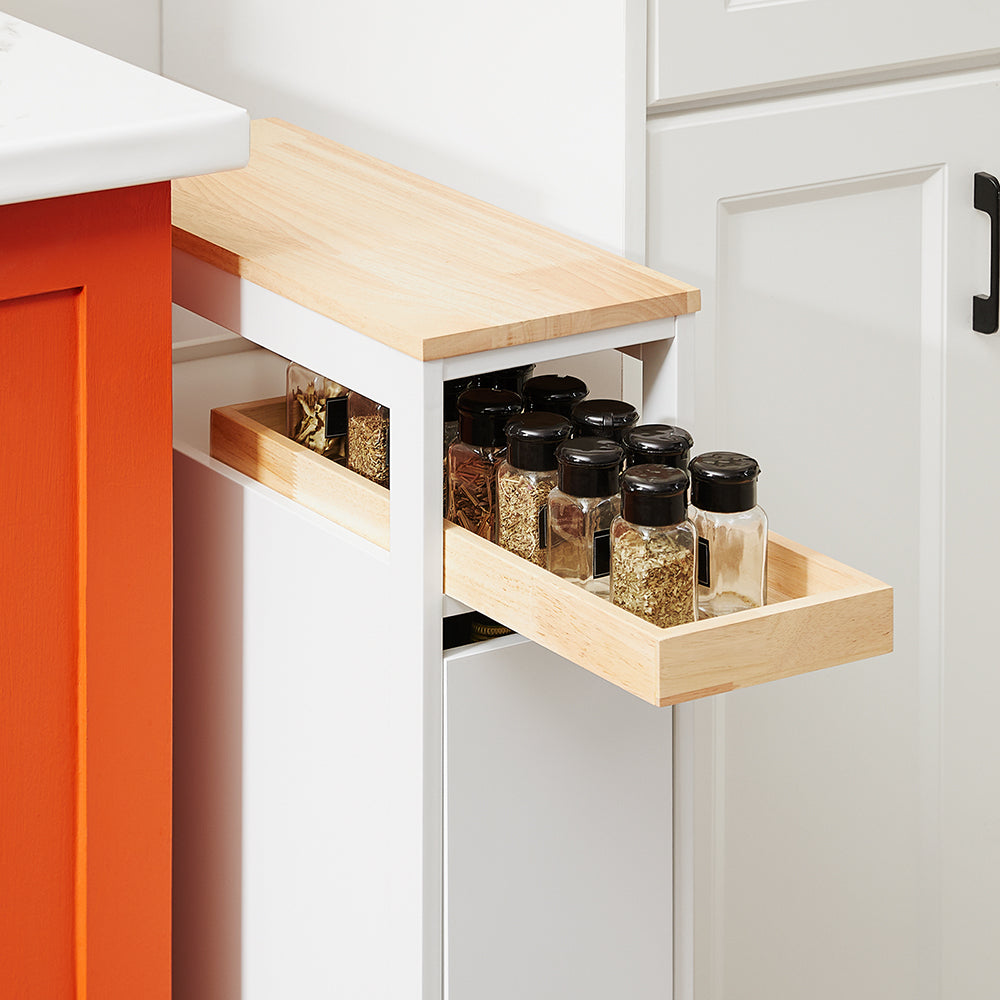 SoBuy NSR11-WN Smalle Rollende Plankenkast van Hout 20x51x79 cm - Praktische Keuken- en Badkamerwagen op Wieltjes in Wit Natuurhoutlook