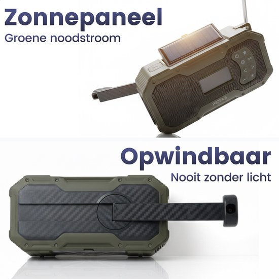 Noodradio Solar Opwindbaar - DAB+ / FM Nood Radio - 5000 mAh Powerbank Zonneenergie - Bouwradio - Badkamer Radio - Noodpakket
