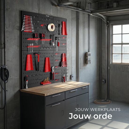tectake® 6-delige Gereedschapswand van Metaal - 240 x 60 cm - Gepeforeerde Plaat - Gereedschapshouder set inclusief Haken - Wandrek systeem voor Werkbank, Garage, Gereedschap - Werkplaatsinrichting - Gereedschapsbord - Pegboard