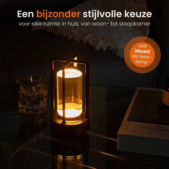 Goliving Tafellamp Oplaadbaar – Lantaarn – Draadloos en dimbaar – Moderne touch lamp – Nachtlamp Slaapkamer – 17.5 cm – Goud