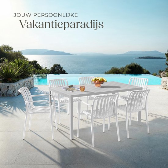 tectake® Set van 4 Tuinstoelen Alcudia - Creme - Kunststof Stoelen met Armleuning - Tuinset voor om de Tuintafel of op de Camping - Stapelbaar - Stoelen voor Tuin, Terras of Balkon - Weerbestendig en UV-bestendig - Draagkracht 120kg per Tuinstoel