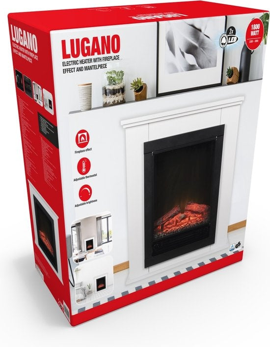 Classic Fire Elektrische Sfeerhaard Lugano - Haard met Schouw - LED Vlammen - 1800W - Wit