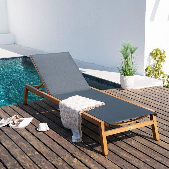 AXI Logan Ligbed Houtlook/antraciet – Gepoedercoat aluminium frame – Rugleuning met 5 standen - Textileen liggedeelte - 193x70cm